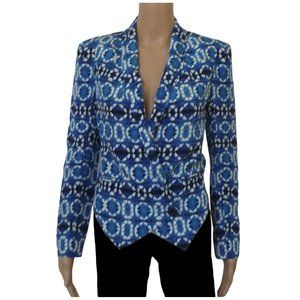 Rebecca Minkoff Blue Blazer Becky Silk Jacket Double Breasted White 0